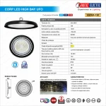 Fișă tehnică ilustrată Corp LED High Bay UFO AGORA-150 150W, IP65, 19500 lm, 6400K, desen tehnic și specificații în limba română – Electro Galex