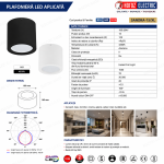 Fișă tehnică spot aplicat LED cilindru Horoz SANDRA-15/XL 15W, 1050 lm, 4200K, dimensiuni, diagramă fotometrică și specificații tehnice