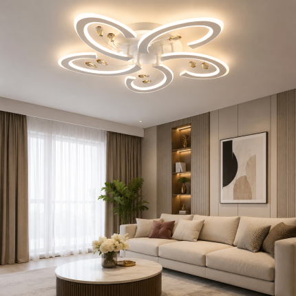 lustră LED florală cu telecomandă 5 petale albă 180W