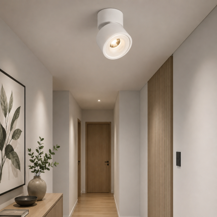 Spot aplicat cilindru LED orientabil 15W alb Layla-15 din aluminiu, 1200 lm, lumină naturală 4200K