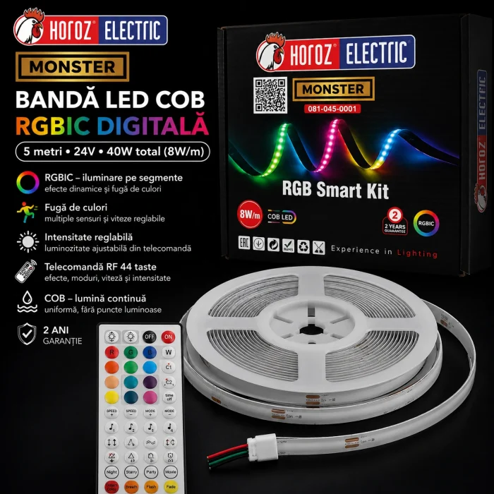 Bandă LED RGBIC MONSTER aprinsă cu efect de fugă de culori multicolor