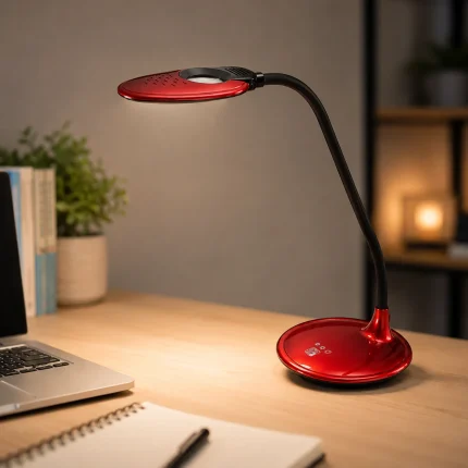 Lampă LED de birou touch cu lupă IREM Roșie, braț flexibil, 5W 300 lm