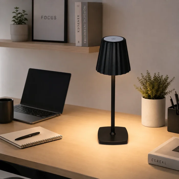 Lampă de masă LED touch neagră MERIDA 3CCT, reîncărcabilă fără fir home office