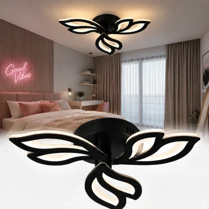 Lustră LED 3 petale neagră 60W cu telecomandă