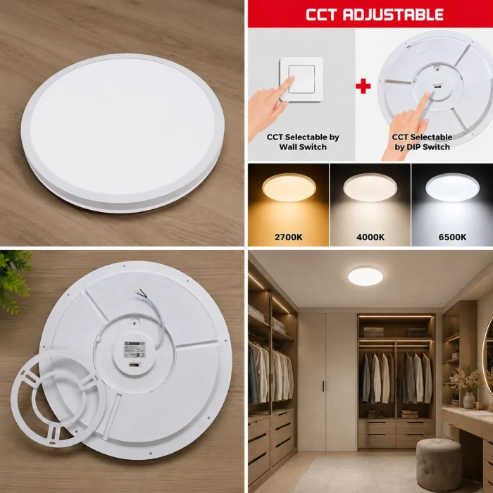 Plafonieră LED 24W 30 cm albă PASTEL 3CCT detalii montaj