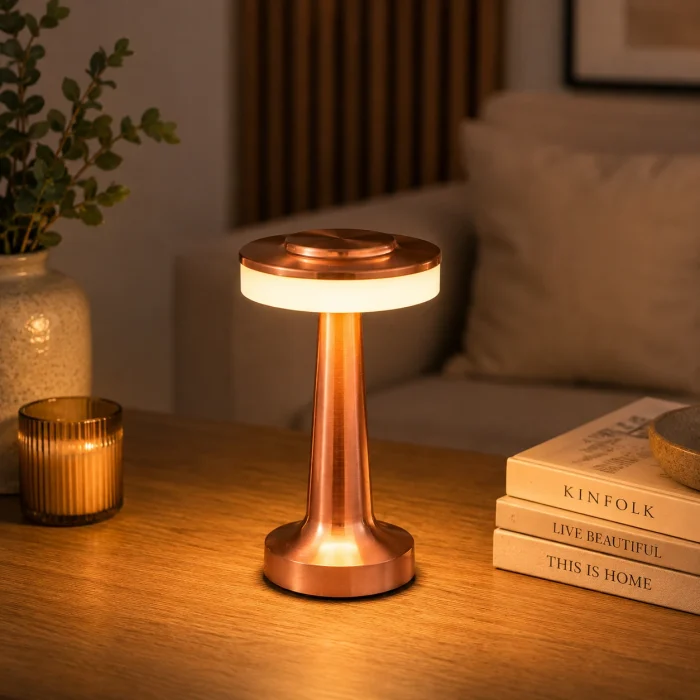Veioză LED Touch Fără Fir, Reîncărcabilă, 2W, 3CCT, Dimabilă, Cupru Roz – PRONTO - imagine 3