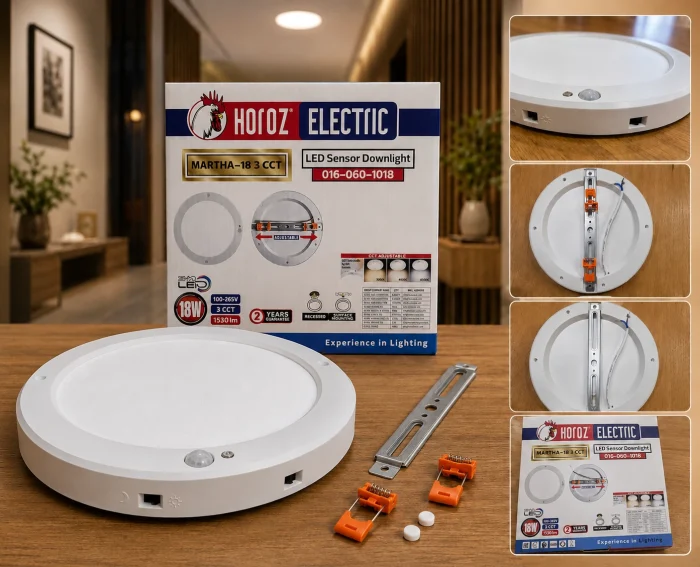 Detalii spot LED MARTHA 18W cu senzor PIR, selector 3CCT și montaj încastrat sau aplicat