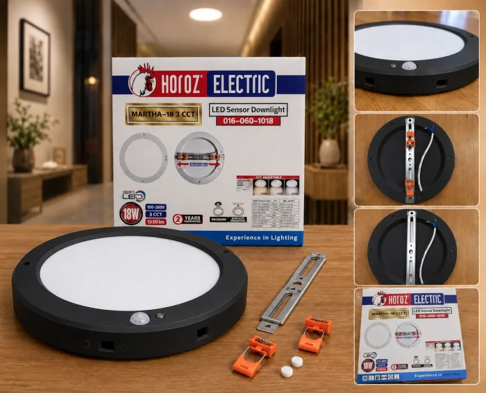 Spot LED MARTHA negru cu senzor PIR, selector 3CCT și montaj încastrat sau aplicat